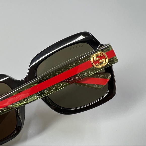 GUCCI WEB GG0036SN 002 Sunglasses Black Green Red Square Wome - Picture 4 of 15